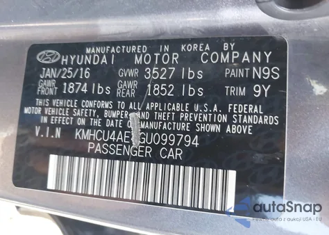 2016 Hyundai Accent Se из США, поврежденный, VIN KMHCU4AE4GU099794